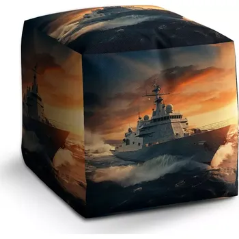 Taburet Sablio Taburet Cube Válečná loď v rozbouřených vodách: 40x40x40 cm