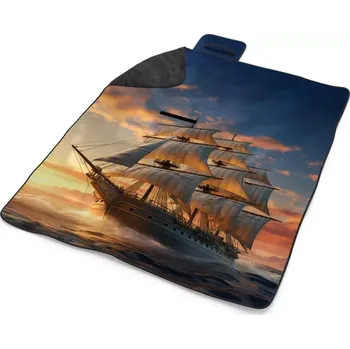 deka Sablio Plážová deka Plachetnice ve vlnách při východu slunce: 200x140 cm