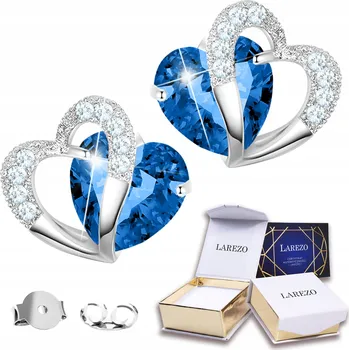 Náušnice Stříbrné Náušnice Srdíčka 925 Modrá Křišťálová Srdce Zirkony POTISK