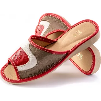 Dámské pantofle PANTOFLE KOŽENÉ SANDÁLE , DOMÁCÍ BOTY, ČERVENÉ, MAXIMUS vel. 37