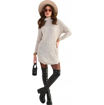 Dámský svetr Dámský svetr Royalfashion béžový oversize s rolákem, univerzální velikost