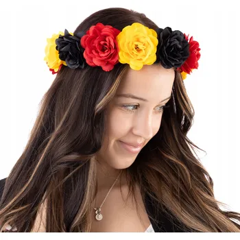Obraz Květinový věnec na hlavu s třemi velkými květy Černý Červený Žlutý
