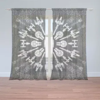 Záclona Sablio Záclony Star Wars Vesmírné lodě na šedém abstraktu: 2ks 150x250cm