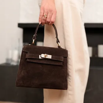 MORANTI kabelka kufřík pravá semišová kůže, transparentní