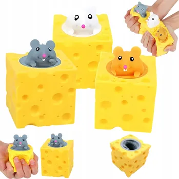 Hračka pro nejmenší Antistresová senzorická hračka / myška v sýru / mačkací hračka / 3 kusy