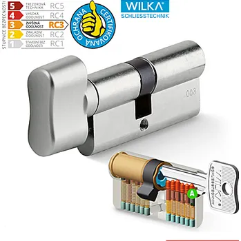 Vložka do dveří Cylindrická bezpečnostní vložka s knoflíkem ACT WILKA RC3, Vložka s knoflíkem 35/40 mm