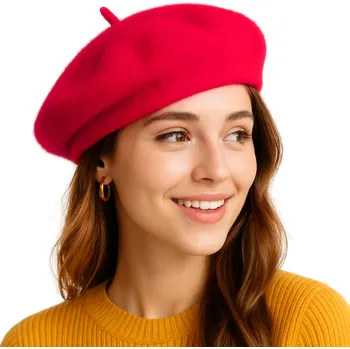 Čepice Hagne baret červený univerzální velikost akryl