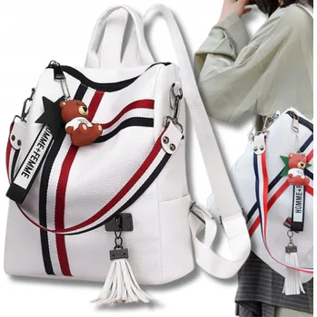 Městský batoh BATOH MĚSTSKÝ BÍLÝ PROSTORNÝ ŠKOLNÍ 2v1 VODĚODOLNÝ stylový přívěsek na klíče