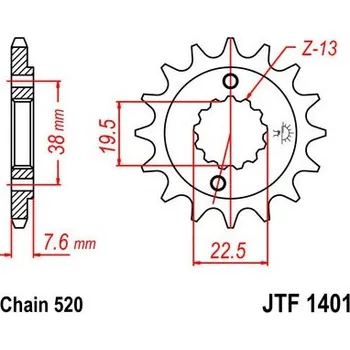 Řetězová sada pro motocykl Řetězové kolečko JT JTF 1401-13 13 zubů, 520
