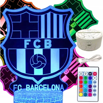 Lampička Noční Lampa Stolní pro Děti FC Barcelona Znak Logo 16 LED 3D + Dálkové Ovládání