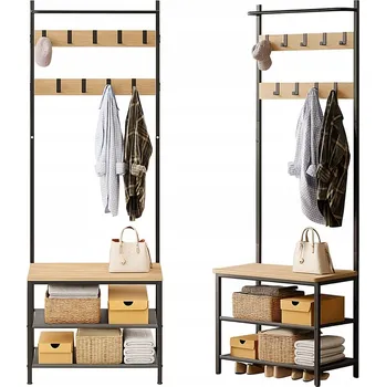 Věšák Stojací věšák s MDF deskou Rebiko černý, světlý dub, dub sonoma světlý