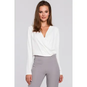 DÁMSKÉ TRIČKO BLŮZA STYLOVÁ HLUBOKÝ VÝSTŘIH ECRU 40 L