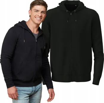 Pánská mikina Klasická pánská tepláková mikina rozepínací s s kapucí a kapsami, černá, XXL