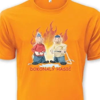 Pánské tričko Tričko Pat a Mat - Dokonalý hasič - velikost XXXL, Barva Oranžová
