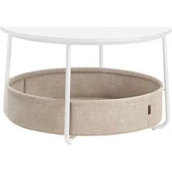 Konferenční stolek Nízký odkládací stolek kulatý s látkovým úložným prostorem bílá + béžová, Ø 75 cm