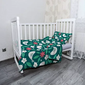 Povlečení Sablio Mikroplyšové dětské povlečení do postýlky Červené kvítí s ptáčky - 120x90 / 40x60