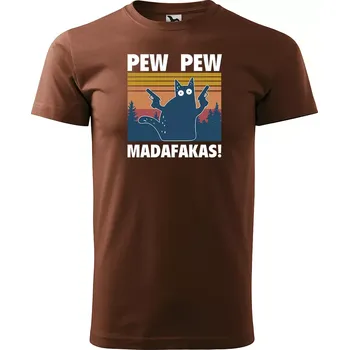Pánské tričko Sablio Tričko s potiskem PEW PEW MADAFAKAS - hnědé S