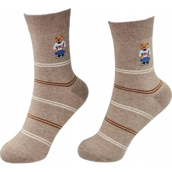 Dámské ponožky Ponožky Dámské Dlouhé Béžové s Proužky a Medvídkem 36-40