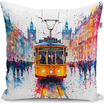 Polštář Sablio Polštář Žlutá tramvaj Paint - 60x60 cm