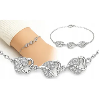 Náramek STŘÍBRNÝ NÁRAMEK 925 SRDCE SRDÍČKA RHODIOVANÝ