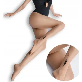 Dámské punčochy Punčocháče se vzorem Marilyn béžové s grafikou pírka 20 DEN velikost 1/2