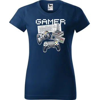 Dámské tričko levne-damske-bavlnene-tricko-potisk-PC-ovladac Velikost dámská trička Basic: XXL šířka 59, délka 69, Odstín dámské tričko Basic: Tmavě modré