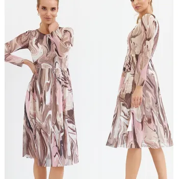 Dámské šaty DÁMSKÉ STYLOVÉ PŘILEHAVÉ MIDI ŠATY ROZŠÍŘENÉ RŮŽOVÉ 38 M