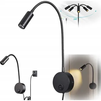 Nástěnné svítidlo LED Nástěnné Svítidlo na Čtení, Černé Noční Lampa do Ložnice s Dotykovým Stmíváním