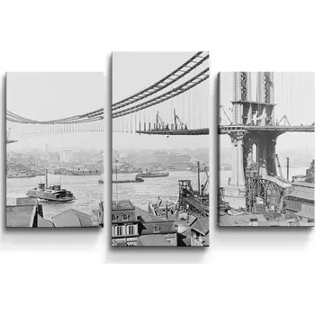 Obraz Sablio Obraz - 3-dílný Stavba mostu - 75x50 cm