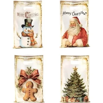 Dárková taška 50 ks Dárkové tašky s vánočními motivy 25 x 16,5 cm Plastové tašky s uchy na malé vánoční dárky a cukrovinky Pevné a voděodolné balení