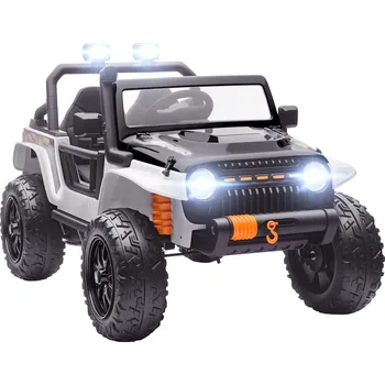 Dětské elektrovozidlo AIYAPLAY Elektrické dětské autíčko, 12V baterie, s dětskou sedačkou, dálkové ovládání, hudba, klakson, LED světla, věk 3-8 let, bílé