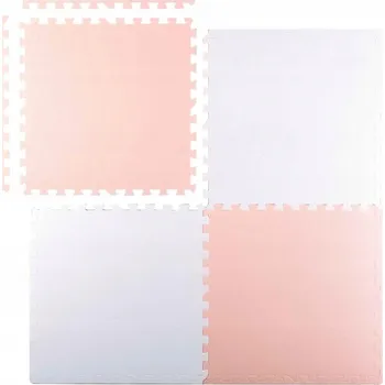VELKÁ PĚNOVÁ PODLOŽKA PĚNOVÉ PUZZLE 60x60 cm 4 ks RICOKIDS BÍLO-RŮŽOVÁ