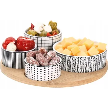 Porcelánové misky na pochutiny na podnosu 5 ks