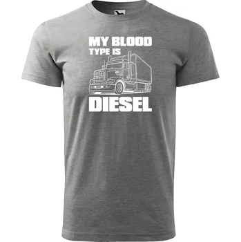 Sablio Tričko s potiskem pro řidiče kamionu My blood type is DIESEL - šedé 2XL