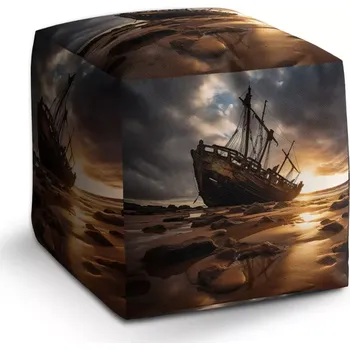 Taburet Sablio Taburet Cube Vrak lodi při západu slunce: 40x40x40 cm