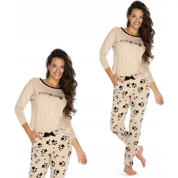 Dámské pyžamo Piu Bella PDD-08 béžová bavlna tlapky 36 PYŽAMO