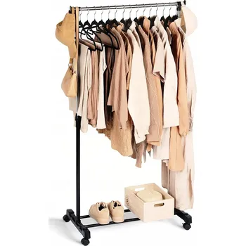 Věšák Stojanový věšák na oblečení kovový černý na kolečkách 140 cm