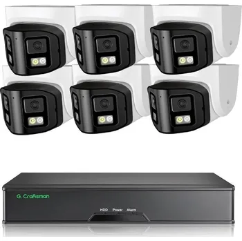 Bezpečnostní kamera 8MP IP PoE kamerový set, 6 panoramatických 180° kamer, Vid