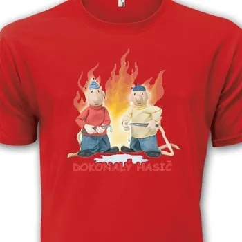 Pánské oblečení Tričko Pat a Mat - Dokonalý hasič - velikost XXXL, Barva Červená