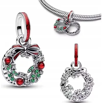 Přívěsek Charms dvojitý přívěsek vánoční věnec stříbrný stříbro 925