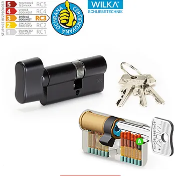 Vložka do dveří Cylindrická bezpečnostní vložka s knoflíkem ACT WILKA RC3 (černá), Vložka s knoflíkem 30/35 mm