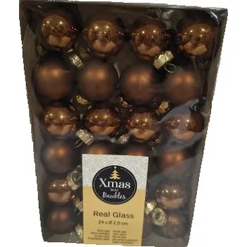 Vánoce Malé skleněné Vánoční Baňky na vánoční stromeček, dekorace, Vánoce, 24 ks, HNĚDÉ