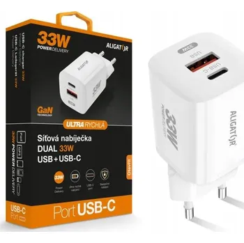 Aligator Power Delivery 33W, USB-C + USB-A - bílá
