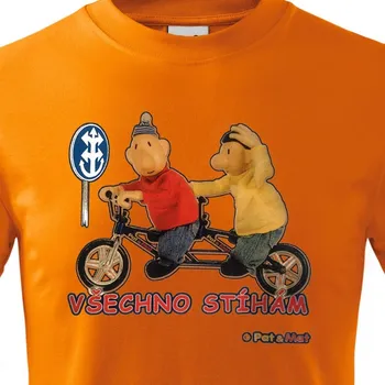 Pánská móda Tričko Pat a Mat - Všechno stíhám - velikost XXL, Barva Oranžová