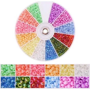 2000 ks skleněných korálků 2 mm otvor 1 mm Otáčivé balení 8,4 × 8,4 cm 12 přihrádek Vícebarevná sada na výrobu náhrdelníků, náramků a náušnic