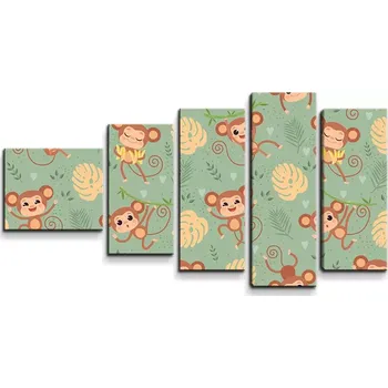 Obraz Sablio Obraz - 5-dílný Roztomilé opičky - 100x60 cm