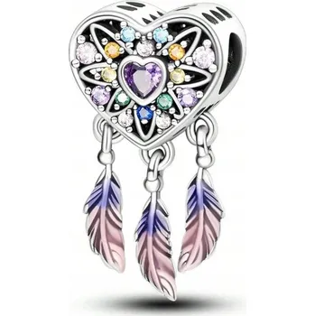 Přívěsek CHARMS Stříbrný přívěsek 925 Srdce Lapač Snů Zirkony + KRABIČKA