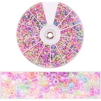 2000 ks skleněných korálků 2 mm otvor 1 mm 12 přihrádek Otáčivé balení 8,4 × 8,4 cm Barevná sada na výrobu náhrdelníků, náramků a náušnic