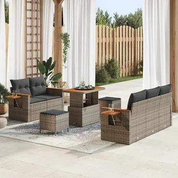 Zahradní lehátko Sada zahradních pohovek s polštářem 8 pcs Šedá 90 x 55 x 71 cm Šedá3363123