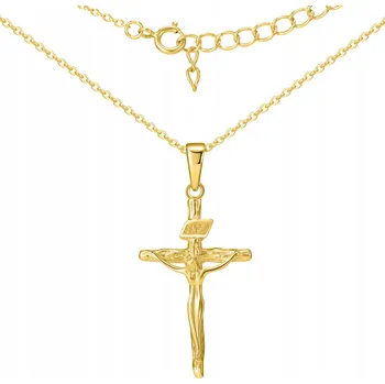 Náhrdelník ZLATÝ NÁHRDELNÍK KŘÍŽEK ŘETÍZEK JEŽÍŠ STŘÍBRO 925 S DÁRKEM